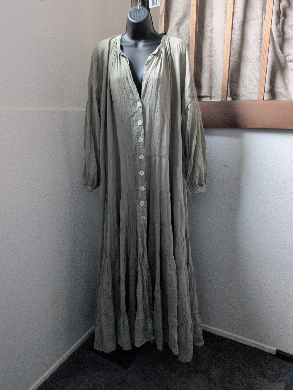 ✨ Erika Pena Ella Bohemian Maxi Dress In Light Sage Osfm - Picture 3 of 11
